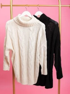 Oversized Turtleneck Cable Knit Sweater | S/M-2X/3X