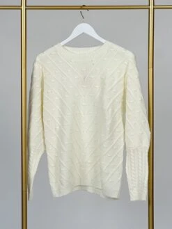 Long Balloon Sleeve Textured Round Neck Knit Sweater | S/M-M/L Pumpkin Spice