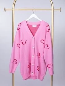 Heart Pattern Button Down Knitted Cardigan | S - 3X