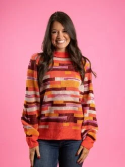 Abstract Print Long Sleeve Round Neck Sweater | S-3X