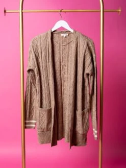 Cable Knit Open Front Long Sleeve Cardigan | S-L