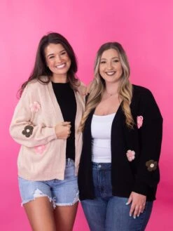 Floral Appliqué Drop Shoulder Open Front Cardigan | S-XL