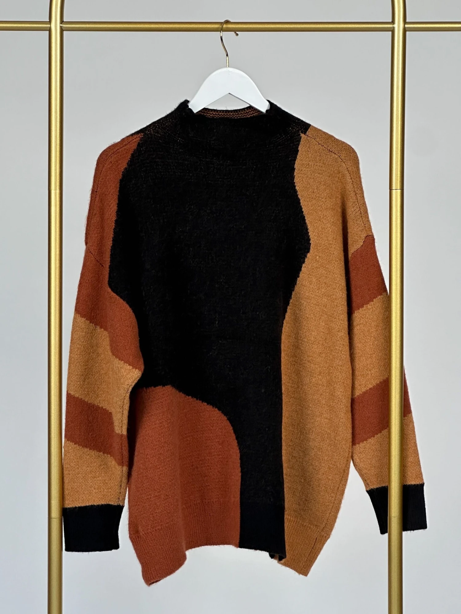 Color Block Mock Neck Long Sleeve Sweater | S/M- M/L Pumpkin Spice 3 Color Block Mock Neck Long Sleeve Sweater | S/M- M/L Pumpkin Spice