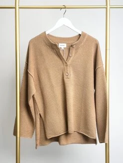 Oversized Henley Button Down Knit Sweater | S-3X SET W/ Sku47162