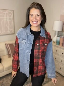 Denim Plaid Casual Jacket | S-3X